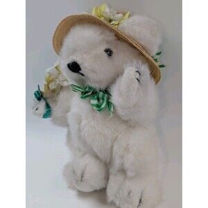 Gorham Aloysius April Plush Teddy Bear Straw Hat Flowers Collectible Easter